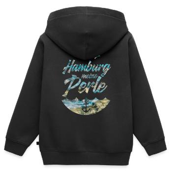 HAMBURG PERLE MOIN - Kinder Premium Organic Zip Hoodie - Schwarz - Hinten - AI Model Kid Male (0cm)