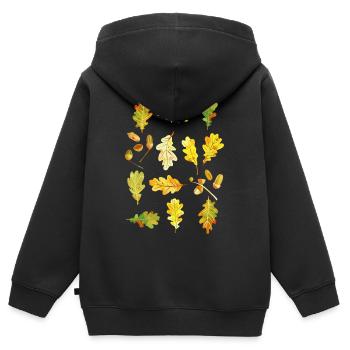 Feuilles de chêne et glands - Sweat Premium à capuche zippé enfant bio - noir - Dos - AI Model Kid Male (0cm)