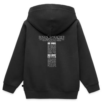Kreuz BibelVerse weiss - Kinder Premium Organic Zip Hoodie - Schwarz - Hinten - AI Model Kid Male (0cm)