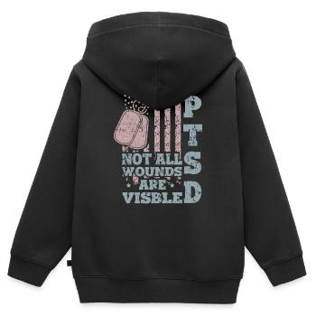 PTSD Nicht alle Wunden sind sichtbar - Kinder Premium Organic Zip Hoodie - Schwarz - Hinten - AI Model Kid Male (0cm)