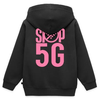 Stoppt 5G Gegner Netzwerk Strahlung Mobilfunk - Kinder Premium Organic Zip Hoodie - Schwarz - Hinten - AI Model Kid Male (0cm)
