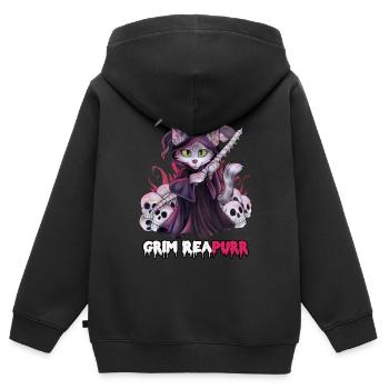 Grim Reapurr niedlich Katze als Sensenmann - Kinder Premium Organic Zip Hoodie - Schwarz - Hinten - AI Model Kid Male (0cm)