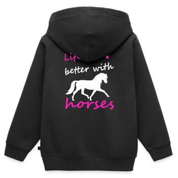 Life is better with horses Pferde Sprüche Reiten - Kinder Premium Organic Zip Hoodie - Schwarz - Hinten - AI Model Kid Male (0cm)
