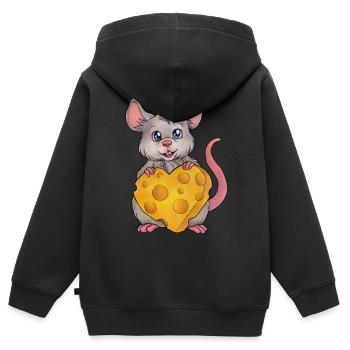 Cute Mouse niedliche Maus mit Käse Herz Geschenk - Kinder Premium Organic Zip Hoodie - Schwarz - Hinten - AI Model Kid Male (0cm)