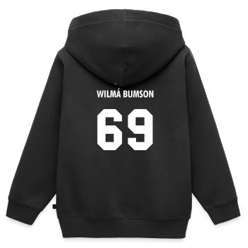 Wilma Bumson Weltmeisterschaft - Kinder Premium Organic Zip Hoodie - Schwarz - Hinten - AI Model Kid Male (0cm)