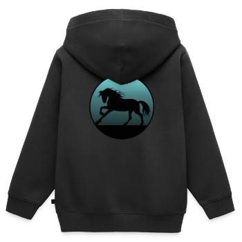 Pferde und Reiten. Reitmode für Pferdefreunde - Kinder Premium Organic Zip Hoodie - Schwarz - Hinten - AI Model Kid Male (0cm)