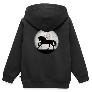 Pferde und Reiten. Reitmode für Pferdefreunde - Kinder Premium Organic Zip Hoodie - Schwarz - Hinten - AI Model Kid Male (0cm)