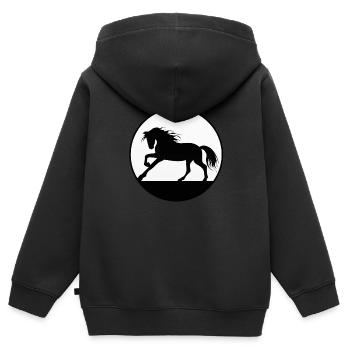 Pferde und Reiten. Reitmode für Pferdefreunde - Kinder Premium Organic Zip Hoodie - Schwarz - Hinten - AI Model Kid Male (0cm)