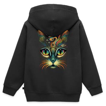 Kosmische Katze - Kinder Premium Organic Zip Hoodie - Schwarz - Hinten - AI Model Kid Male (0cm)