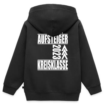 Aufsteiger Kreisklasse 2023 Aufstiegstrikot - Kinder Premium Organic Zip Hoodie - Schwarz - Hinten - AI Model Kid Male (0cm)
