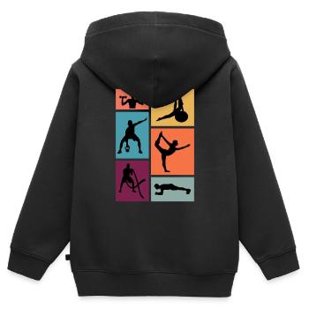 Fitness Übung Workout Fitnessstudio - Kinder Premium Organic Zip Hoodie - Schwarz - Hinten - AI Model Kid Male (0cm)