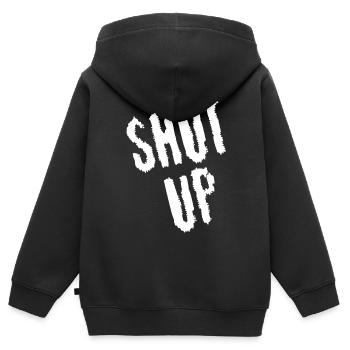 Sei still! (weiß) - Kinder Premium Organic Zip Hoodie - Schwarz - Hinten - AI Model Kid Male (0cm)