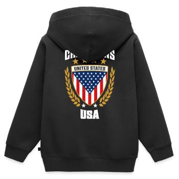 Champions USA - Feiern Sie den amerikanischen Stolz - Kinder Premium Organic Zip Hoodie - Schwarz - Hinten - AI Model Kid Male (0cm)