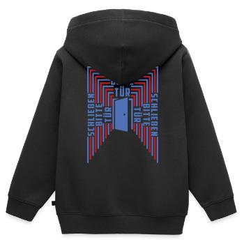 Tür schließen bitte | Farben änderbar - Kinder Premium Organic Zip Hoodie - Schwarz - Hinten - AI Model Kid Male (0cm)