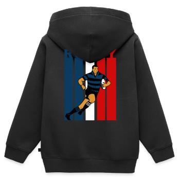 Rugbyspieler auf dreifarbigem Hintergrund - Kinder Premium Organic Zip Hoodie - Schwarz - Hinten - AI Model Kid Male (0cm)