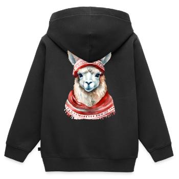 Llama with red winter hat and scarf - Kids Premium Organic Zip-up Hoodie - black - Back - AI Model Kid Male (0cm)