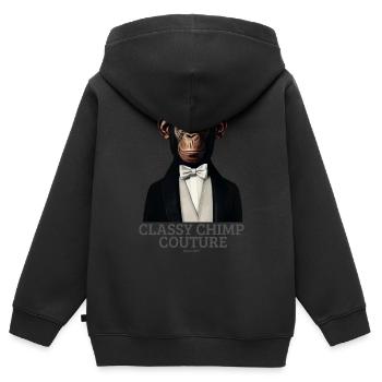Elegante Schimpansen-Couture | Eleganter Affe im Smoking - Kinder Premium Organic Zip Hoodie - Schwarz - Hinten - AI Model Kid Male (0cm)