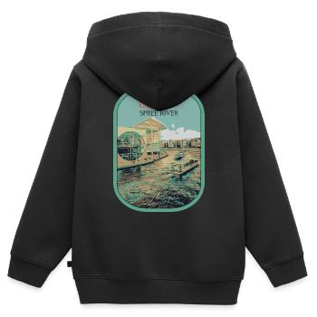 Illustration Architecture Moderne Berlin - Sweat Premium à capuche zippé enfant bio - noir - Dos - AI Model Kid Male (0cm)