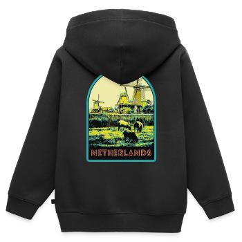 Landschaftlich reizvolle Reise, Windmühlen der Niederlande - Kinder Premium Organic Zip Hoodie - Schwarz - Hinten - AI Model Kid Male (0cm)