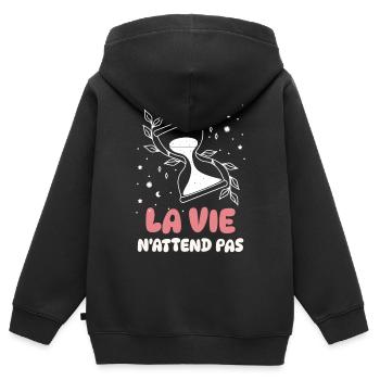 Life Doesn't Wait - Kids Premium Organic Zip-up Hoodie - black - Back - AI Model Kid Male (0cm)