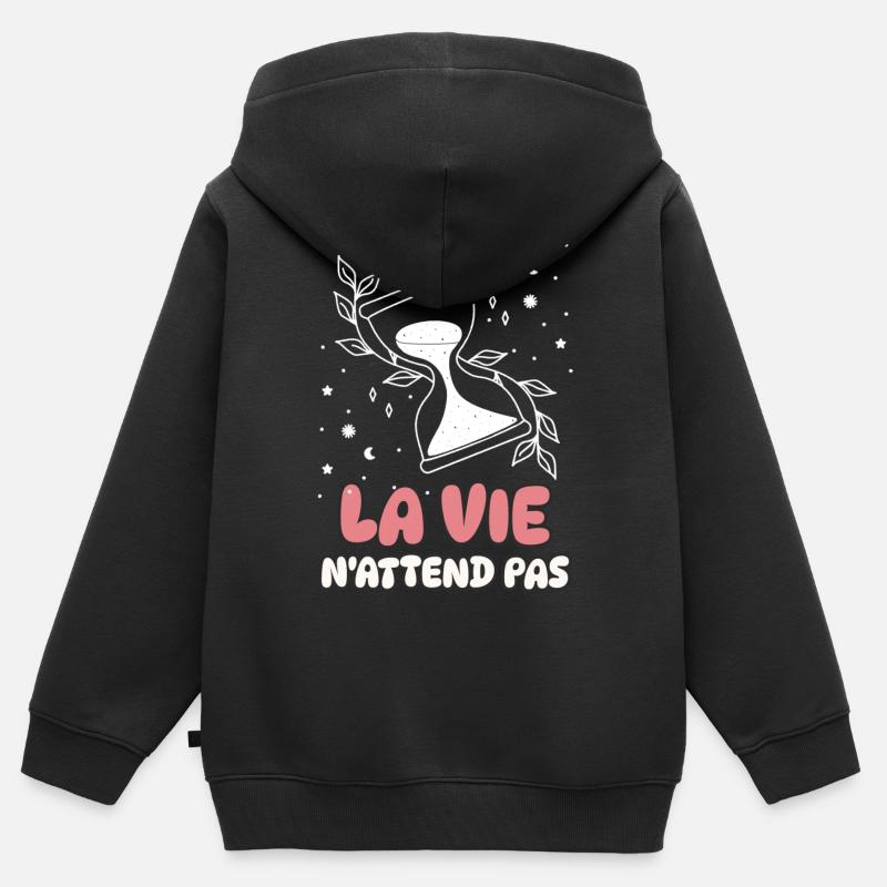 Das Leben wartet nicht - Kinder Premium Organic Zip Hoodie - Schwarz