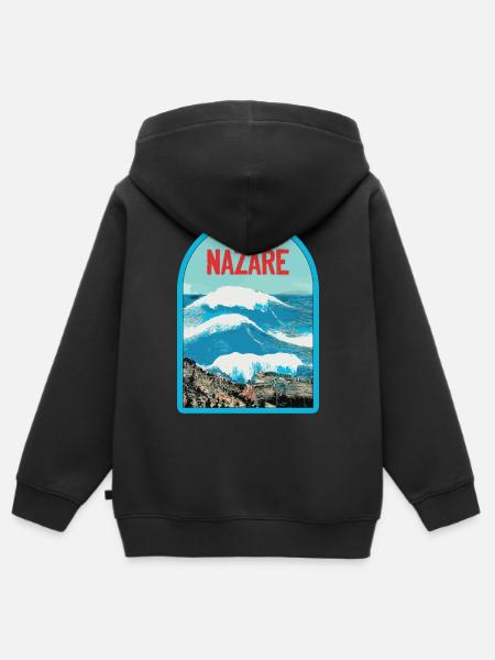 Nazaré in Portogallo: surfisti e grandi onde - Felpa Premium con cappuccio con zip bambino bio - nero