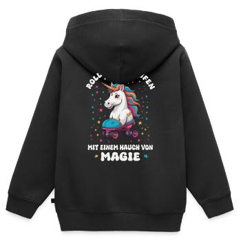 Einhorn Rollschuhlaufen - Kinder Premium Organic Zip Hoodie - Schwarz - Hinten - AI Model Kid Male (0cm)
