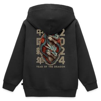 Dragon chinois - Sweat Premium à capuche zippé enfant bio - noir - Dos - AI Model Kid Male (0cm)