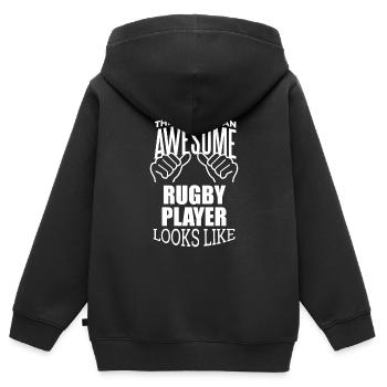 Rugby Rugby Rugby - Kinder Premium Organic Zip Hoodie - Schwarz - Hinten - AI Model Kid Male (0cm)