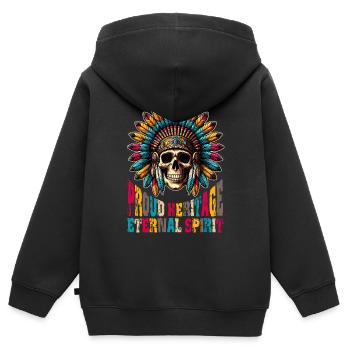 INDIANISCHER ANDIAN-SCHÄDEL STOLZES ERBE - Kinder Premium Organic Zip Hoodie - Schwarz - Hinten - AI Model Kid Male (0cm)