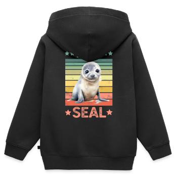 Robbe Seehund - Kinder Premium Organic Zip Hoodie - Schwarz - Hinten - AI Model Kid Male (0cm)
