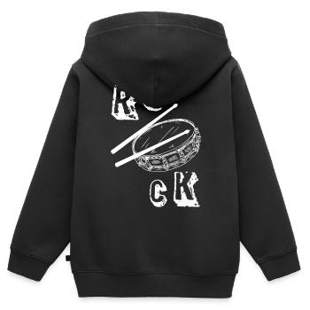 Musique - ROCK - Batterie - Batterie - Percussion - Sweat Premium à capuche zippé enfant bio - noir - Dos - AI Model Kid Male (0cm)