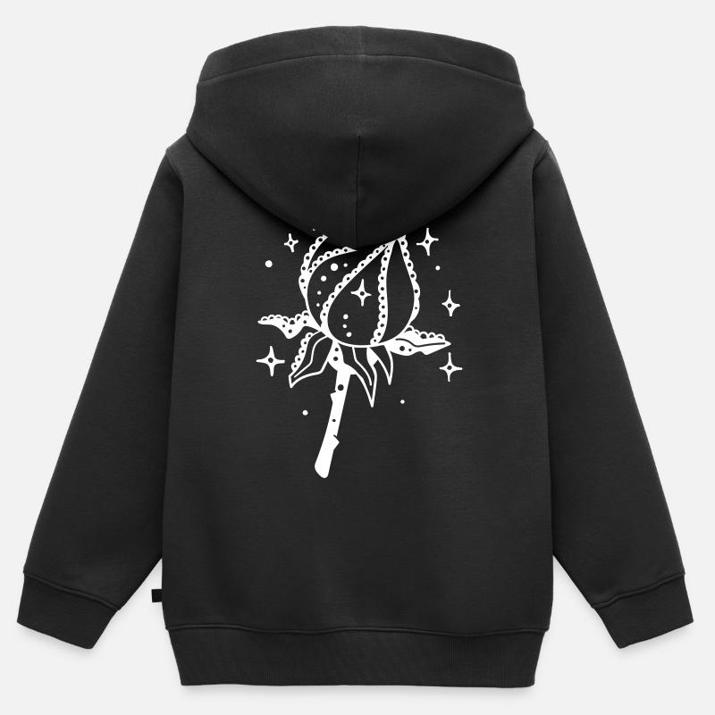Rose blanche avec lumière des étoiles - Sweat Premium à capuche zippé enfant bio - noir