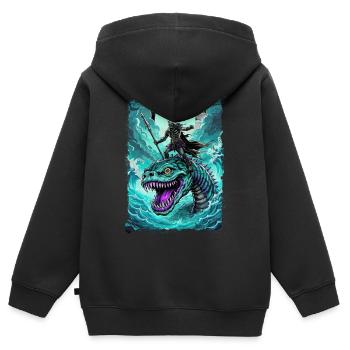 Monstre marin squelettique - Sweat Premium à capuche zippé enfant bio - noir - Dos - AI Model Kid Male (0cm)