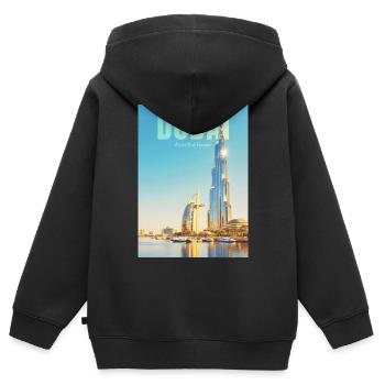 Horizon de Dubaï – Métropole du désert - Sweat Premium à capuche zippé enfant bio - noir - Dos - AI Model Kid Male (0cm)