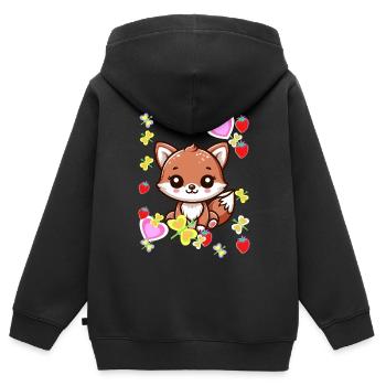 années 80 90 renard renards enfants vintage rétro - Sweat Premium à capuche zippé enfant bio - noir - Dos - AI Model Kid Male (0cm)