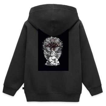 Croix Angélique Croix Crucifix Spirituel - Sweat Premium à capuche zippé enfant bio - noir - Dos - AI Model Kid Male (0cm)