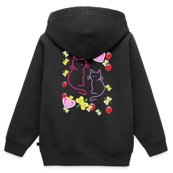 Retro Sommer Erdbeer Katzen Teenie Mädchen Katze - Kinder Premium Organic Zip Hoodie - Schwarz - Hinten - AI Model Kid Male (0cm)