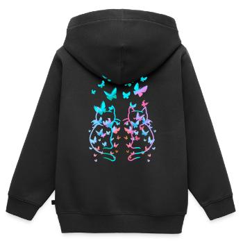 80er Retro Katzen Katze Teenie Schmetterlinge Kind - Kinder Premium Organic Zip Hoodie - Schwarz - Hinten - AI Model Kid Male (0cm)