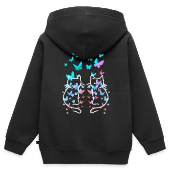 80er Retro Katzen Katze Teenie Schmetterlinge Kind - Kinder Premium Organic Zip Hoodie - Schwarz - Hinten - AI Model Kid Male (0cm)