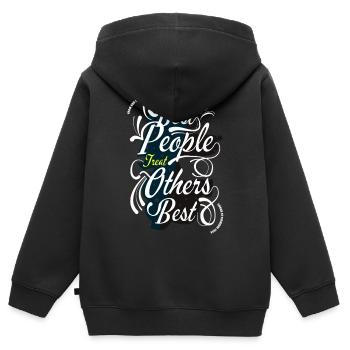 Die besten Leute behandeln andere Bestes Zitat-Design - Kinder Premium Organic Zip Hoodie - Schwarz - Hinten - AI Model Kid Male (0cm)