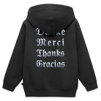 Multilinguale Dankesbotschaft Eiskristall - Kinder Premium Organic Zip Hoodie - Schwarz - Hinten - AI Model Kid Male (0cm)