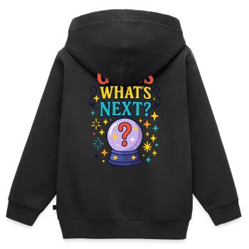 Rate, was kommt - Kinder Premium Organic Zip Hoodie - Schwarz - Hinten - AI Model Kid Male (0cm)