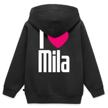 J’aime Mila Coeur Rose J’aime Mila - Sweat Premium à capuche zippé enfant bio - noir - Dos - AI Model Kid Male (0cm)
