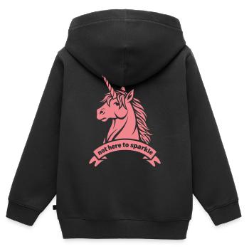 Pas là pour briller – Déclaration sur la licorne - Sweat Premium à capuche zippé enfant bio - noir - Dos - AI Model Kid Male (0cm)