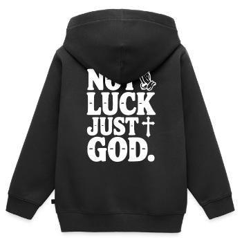 Nicht Glück, nur Gott - Kinder Premium Organic Zip Hoodie - Schwarz - Hinten - AI Model Kid Male (0cm)
