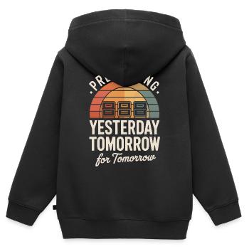 Préserver hier pour demain - Sweat Premium à capuche zippé enfant bio - noir - Dos - AI Model Kid Male (0cm)