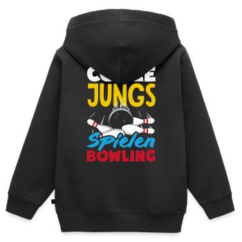 Coole Jungs Spielen Bowling - Kinder Premium Organic Zip Hoodie - Schwarz - Hinten - AI Model Kid Male (0cm)