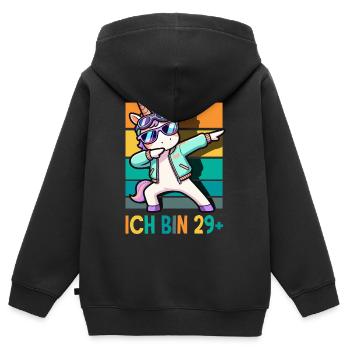 Ich Bin 29 Plus Einhorn Geburtstag - Kinder Premium Organic Zip Hoodie - Schwarz - Hinten - AI Model Kid Male (0cm)