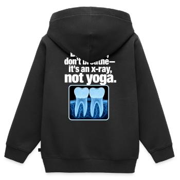 Humour drôle de dentiste aux radiographies, c’est une radiographie, pas du yoga - Sweat Premium à capuche zippé enfant bio - noir - Dos - AI Model Kid Male (0cm)